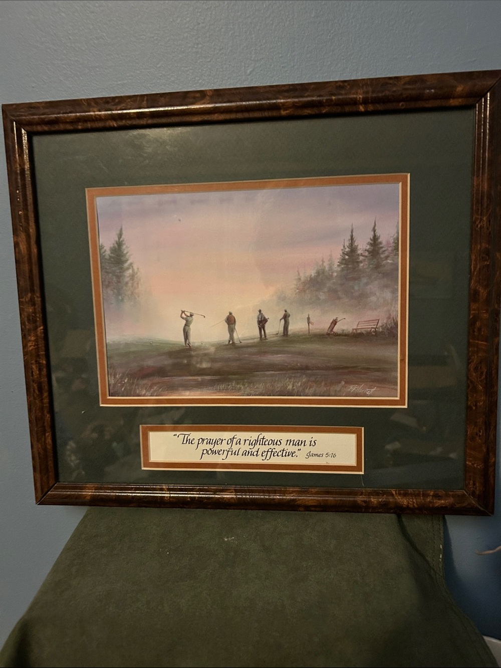 RF Harnett Print of Men Playing Golf and ia Bible Verae from a James  6:15. Eaua